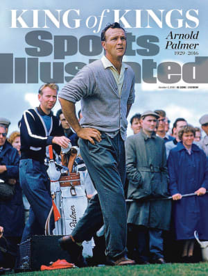 Arnold Palmer is pictured on a 2016 cover of Sports Illustrated with a photo from the 1960 British Open at St. Andrews.